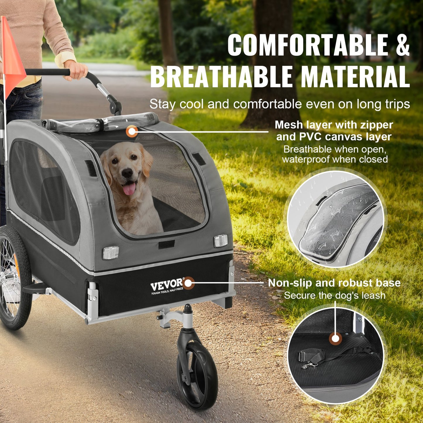 VEVOR Dog Bike Trailer, Supports up to 40 kg, 2-in-1 Pet Stroller Cart Bicycle Carrier,