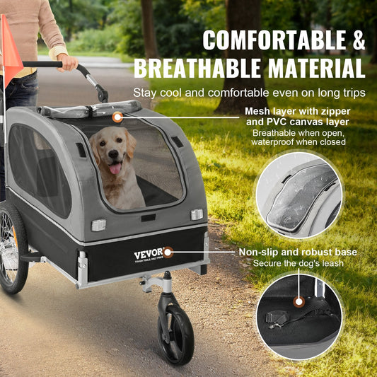 2-in-1 Dog Bike Trailer and Pet Stroller, Supports Up to 40 kg, Black/Gray