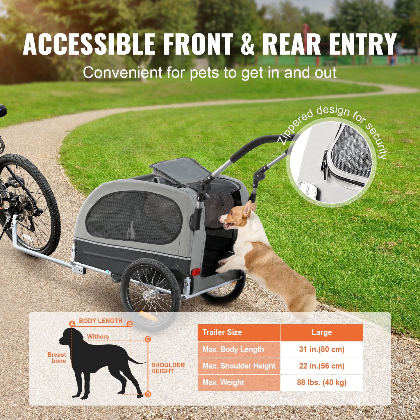 VEVOR Dog Bike Trailer, Supports up to 40 kg, 2-in-1 Pet Stroller Cart Bicycle Carrier,