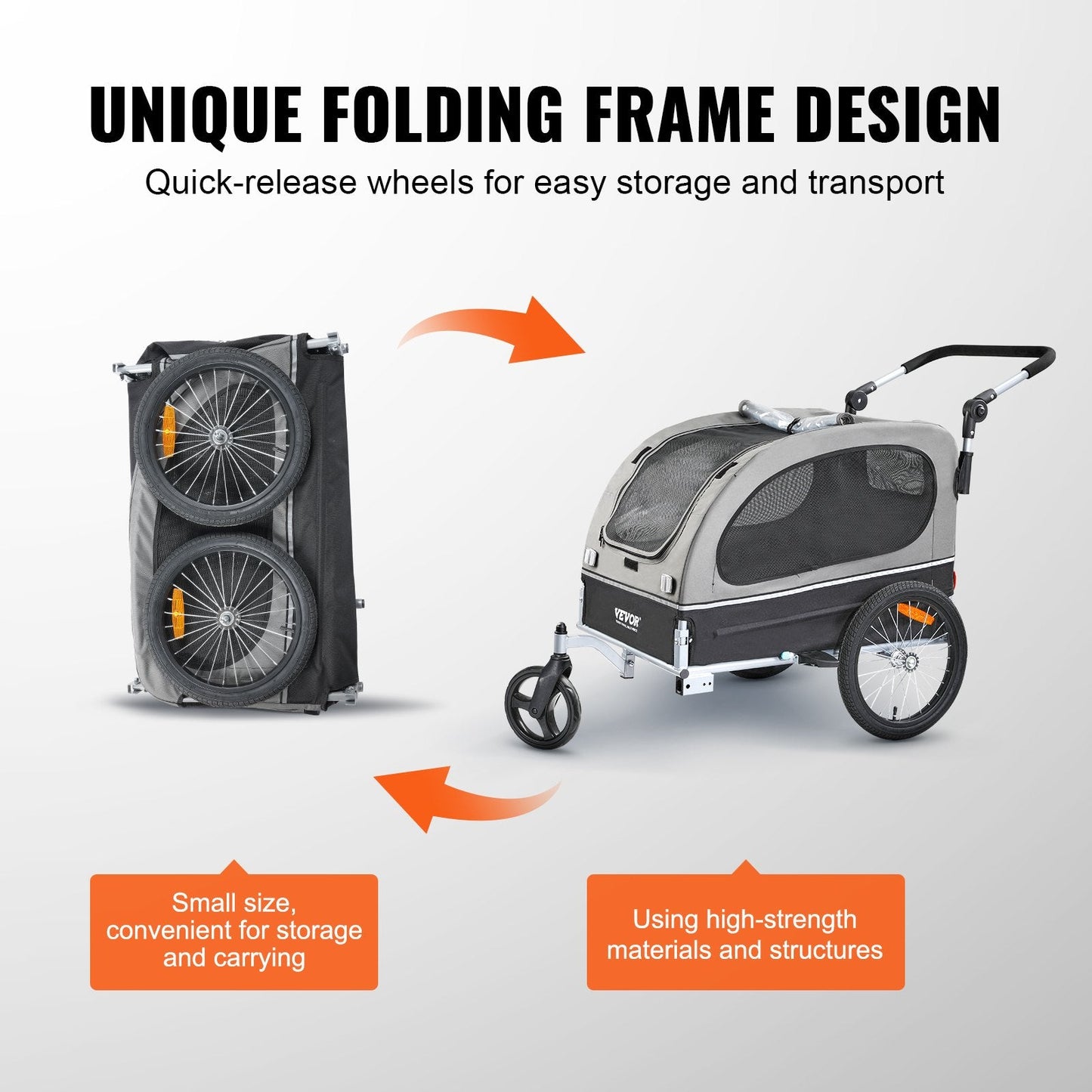 2-in-1 Dog Bike Trailer and Pet Stroller, Supports Up to 40 kg, Black/Gray