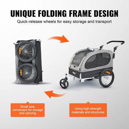 VEVOR Dog Bike Trailer, Supports up to 40 kg, 2-in-1 Pet Stroller Cart Bicycle Carrier,
