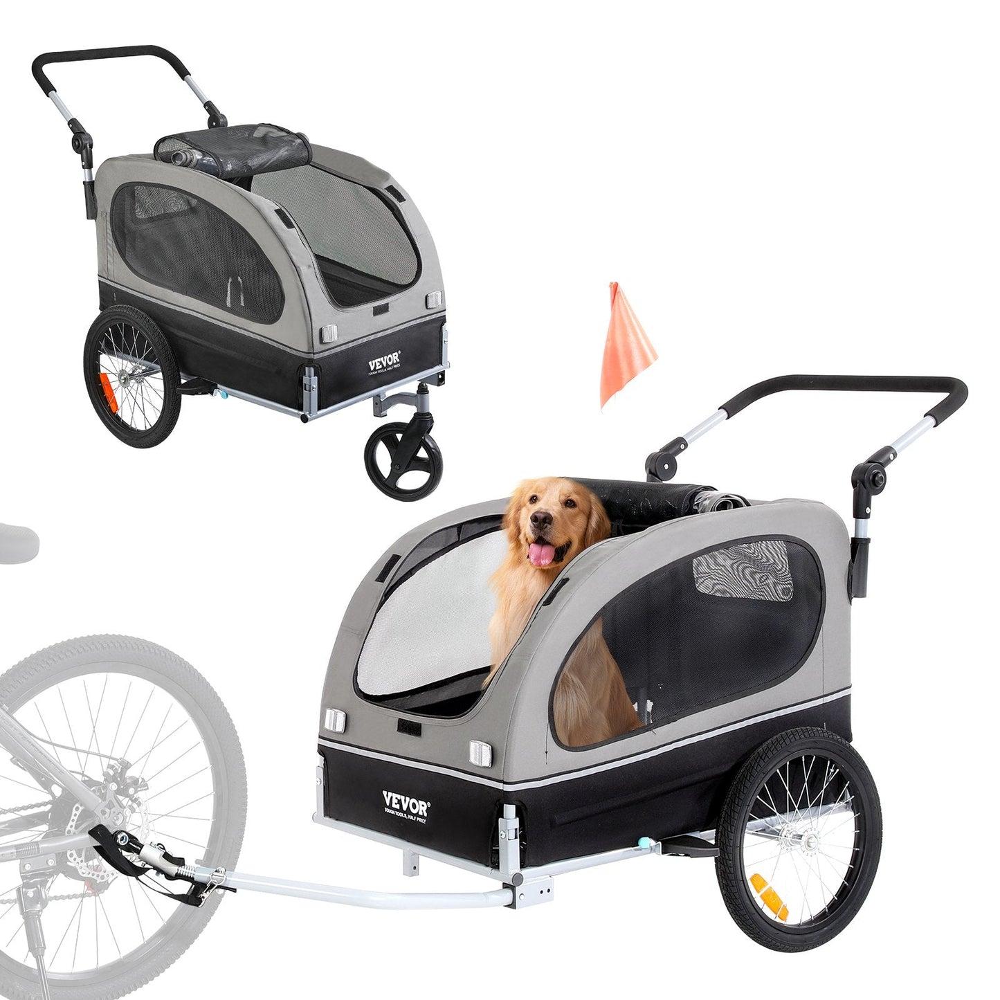 2-in-1 Dog Bike Trailer and Pet Stroller, Supports Up to 40 kg, Black/Gray