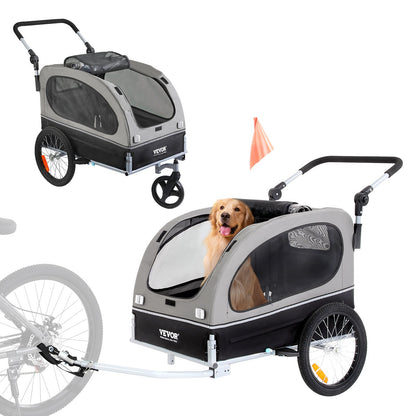 VEVOR Dog Bike Trailer, Supports up to 40 kg, 2-in-1 Pet Stroller Cart Bicycle Carrier,