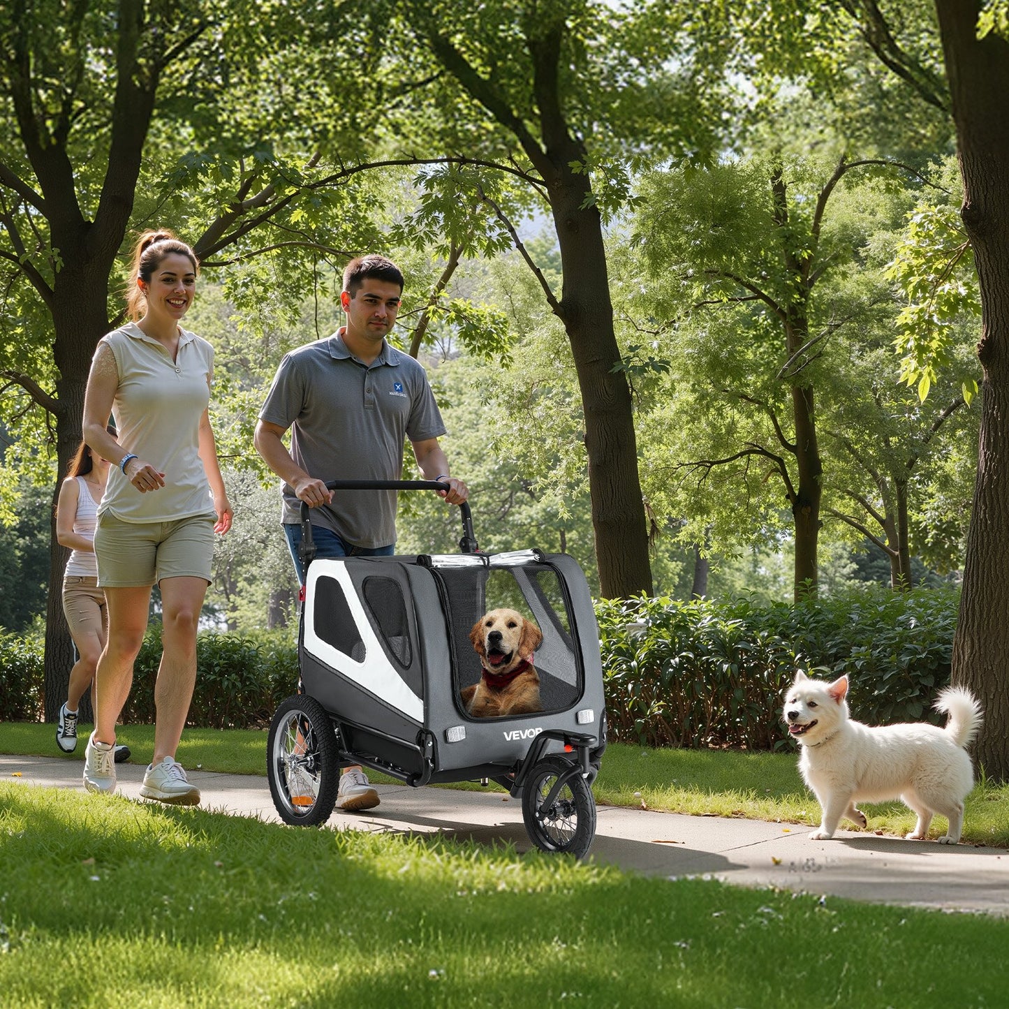 Dog Bike Trailer, Supports up to 45 kg, 2-in-1 Pet Stroller Cart Bicycle Carrier for Small & Large Dogs, Easy Folding Frame with Quick Release Wheel, Universal Bicycle Coupler, Internal Leash