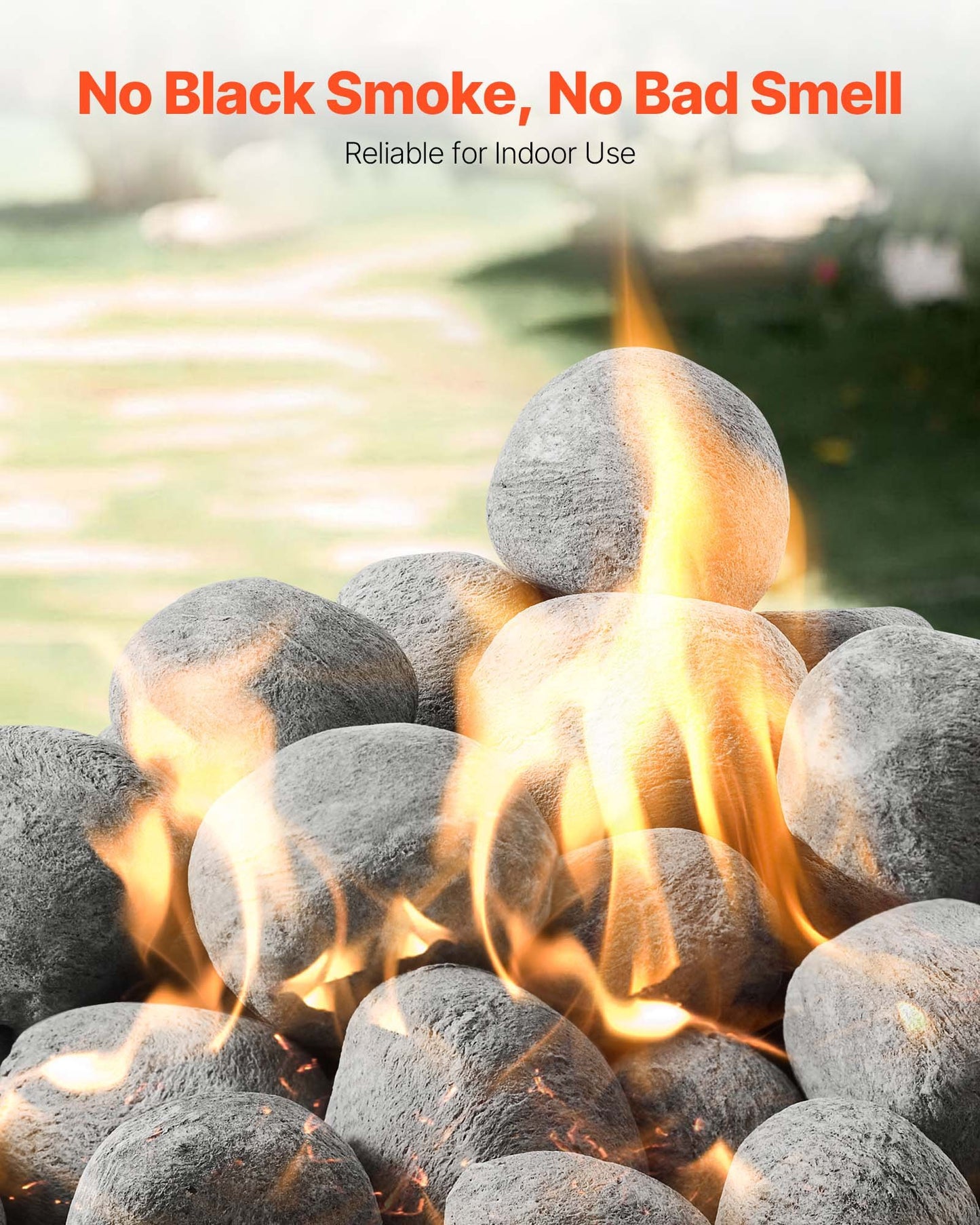 Ceramic Fire Pebble Stones, 25.4-50.8 mm 48 Pcs Lava Rocks, Reusable Fire Pit Stones Indoor and Outdoor Use, Decorative Firepit Rocks for Propane/Gas Fireplace, Stove, Courtyard, Camping