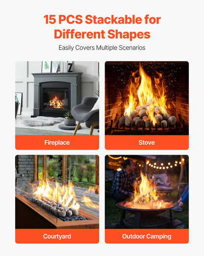Ceramic Fire Pebble Stones, 25.4-50.8 mm 48 Pcs Lava Rocks, Reusable Fire Pit Stones Indoor and Outdoor Use, Decorative Firepit Rocks for Propane/Gas Fireplace, Stove, Courtyard, Camping