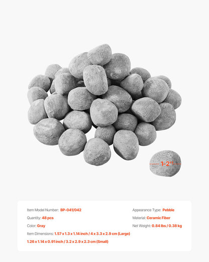 Ceramic Fire Pebble Stones, 25.4-50.8 mm 48 Pcs Lava Rocks, Reusable Fire Pit Stones Indoor and Outdoor Use, Decorative Firepit Rocks for Propane/Gas Fireplace, Stove, Courtyard, Camping