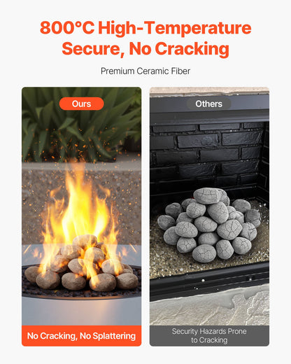 Ceramic Fire Pebble Stones, 50.8-76.2 mm 30 Pcs Lava Rocks, Reusable Fire Pit Stones Indoor and Outdoor Use, Decorative Firepit Rocks for Propane/Gas Fireplace, Stove, Courtyard, Camping