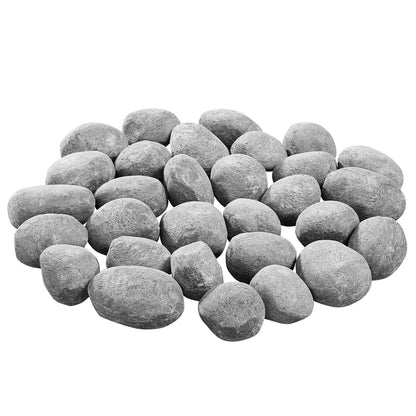 Ceramic Fire Pebble Stones, 50.8-76.2 mm 30 Pcs Lava Rocks, Reusable Fire Pit Stones Indoor and Outdoor Use, Decorative Firepit Rocks for Propane/Gas Fireplace, Stove, Courtyard, Camping