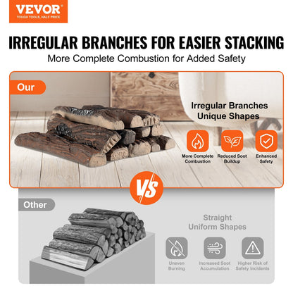 10 Piece Ceramic Gas Fireplace Logs, Heat-Resistant Decorative Wood Set