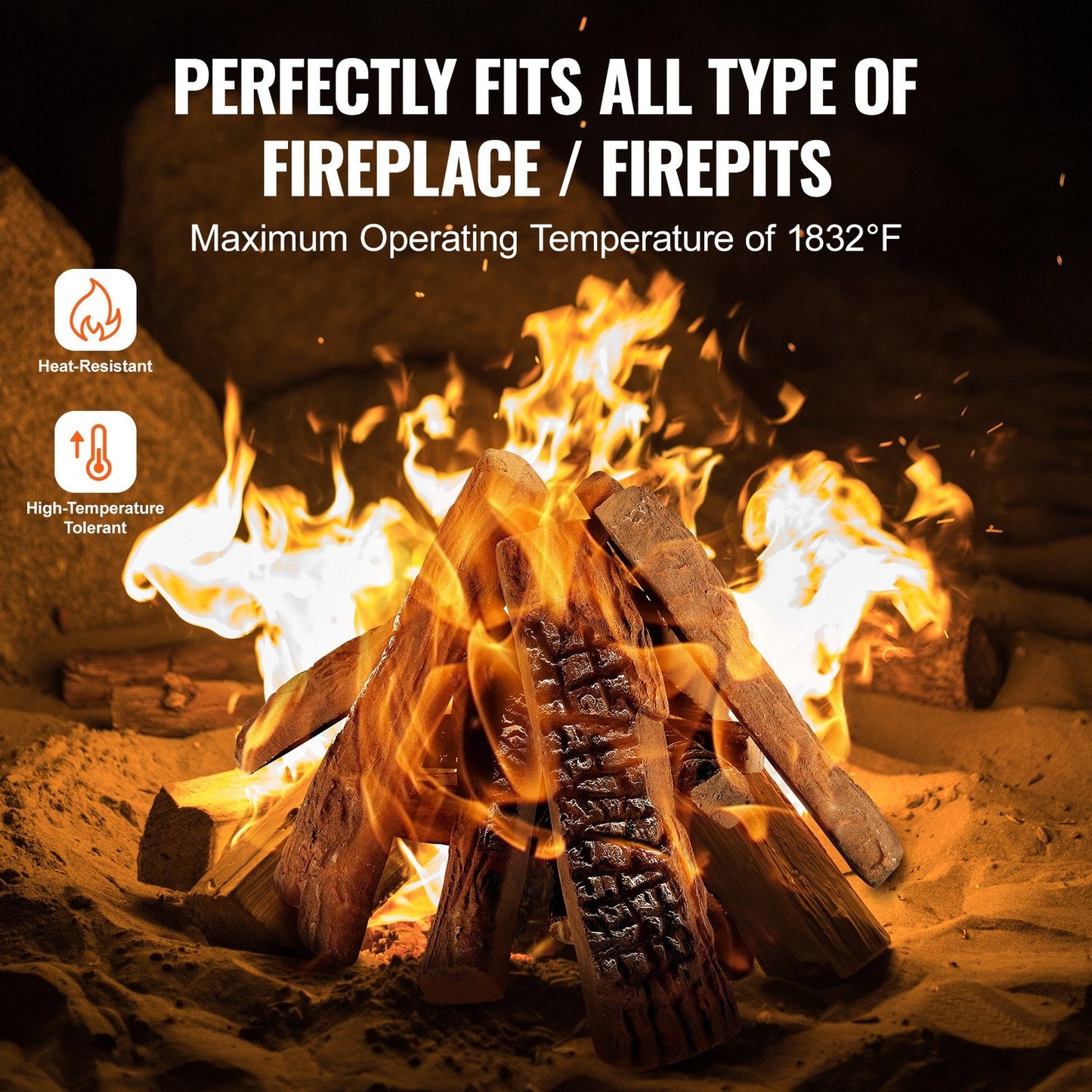 10 Piece Ceramic Gas Fireplace Logs, Heat-Resistant Decorative Wood Set
