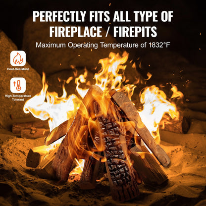 10 Piece Ceramic Gas Fireplace Logs, Heat-Resistant Decorative Wood Set