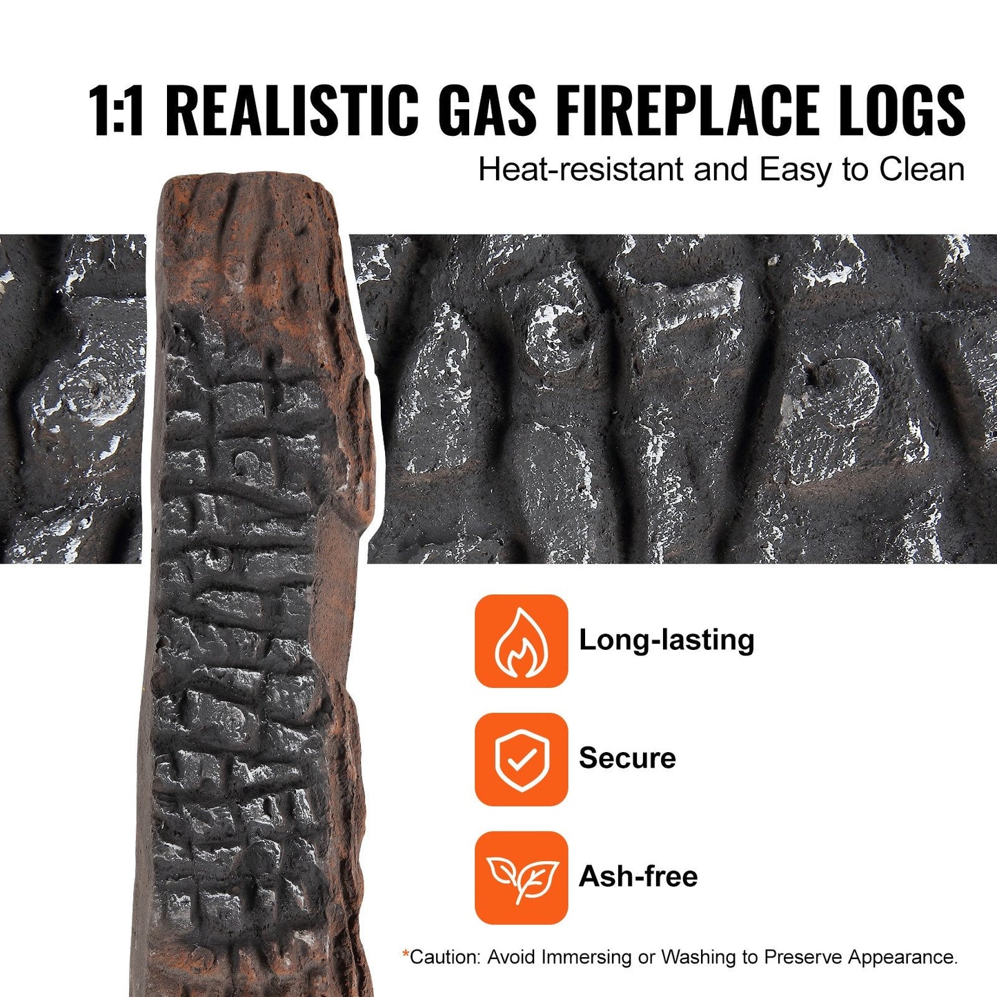 10 Piece Ceramic Gas Fireplace Logs, Heat-Resistant Decorative Wood Set