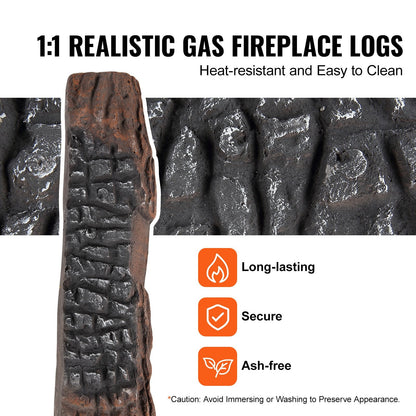 10 Piece Ceramic Gas Fireplace Logs, Heat-Resistant Decorative Wood Set