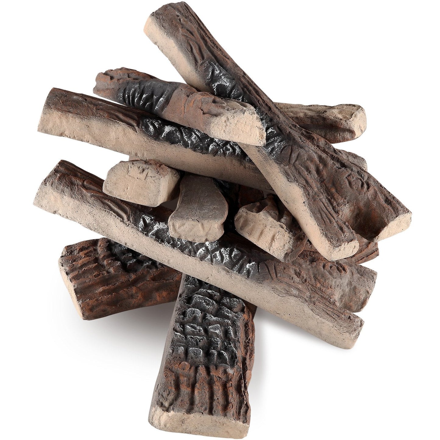 10 Piece Ceramic Gas Fireplace Logs, Heat-Resistant Decorative Wood Set