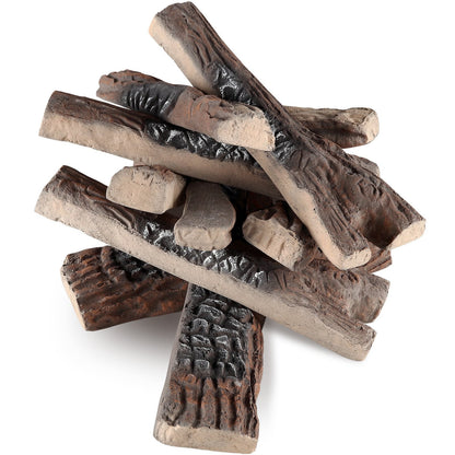 10 Piece Ceramic Gas Fireplace Logs, Heat-Resistant Decorative Wood Set