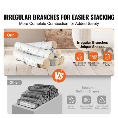 VEVOR 6 Pcs Large Withe Birch Logs, Gas Fireplace Ceramic Logs for Fire place, Heat-Resistant
