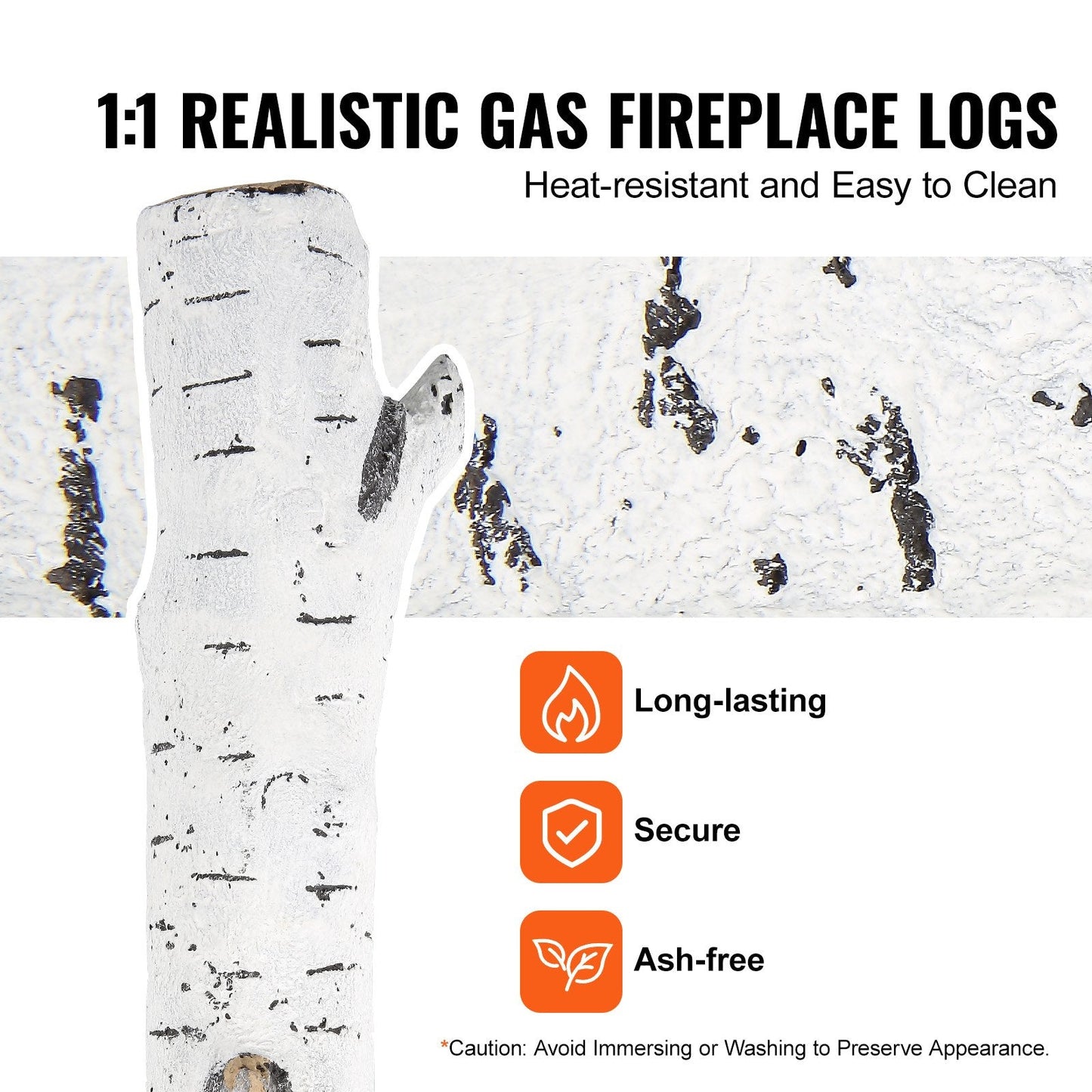6-Piece Heat-Resistant Ceramic Birch Logs for Gas Fireplaces, Indoor/Outdoor Use