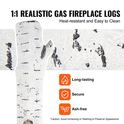 6-Piece Heat-Resistant Ceramic Birch Logs for Gas Fireplaces, Indoor/Outdoor Use