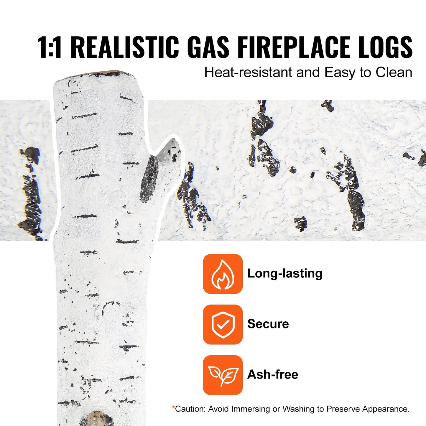 VEVOR 6 Pcs Large Withe Birch Logs, Gas Fireplace Ceramic Logs for Fire place, Heat-Resistant