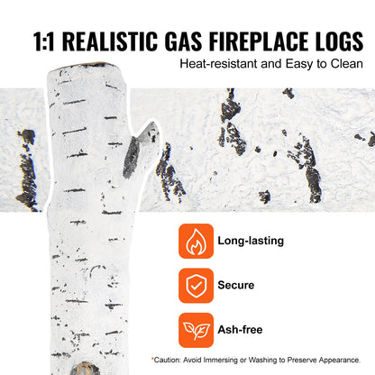 VEVOR 6 Pcs Large Withe Birch Logs, Gas Fireplace Ceramic Logs for Fire place, Heat-Resistant
