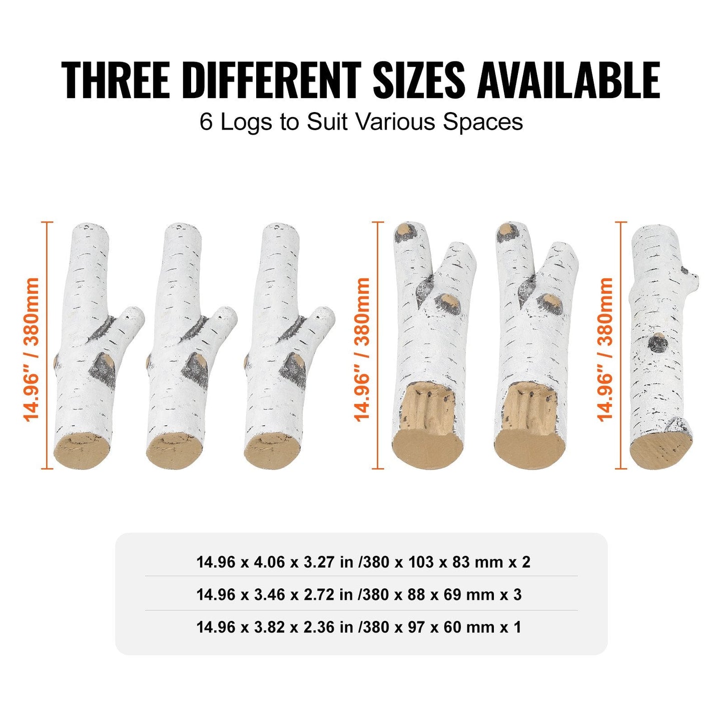 6-Piece Heat-Resistant Ceramic Birch Logs for Gas Fireplaces, Indoor/Outdoor Use