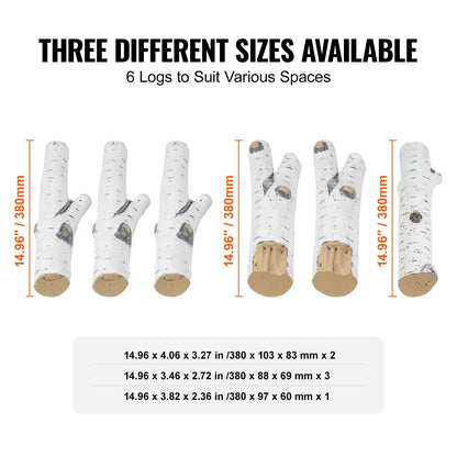 6-Piece Heat-Resistant Ceramic Birch Logs for Gas Fireplaces, Indoor/Outdoor Use