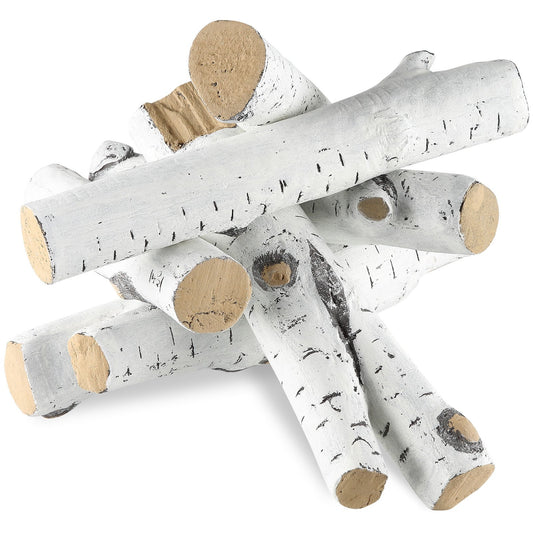 VEVOR 6 Pcs Large Withe Birch Logs, Gas Fireplace Ceramic Logs for Fire place, Heat-Resistant