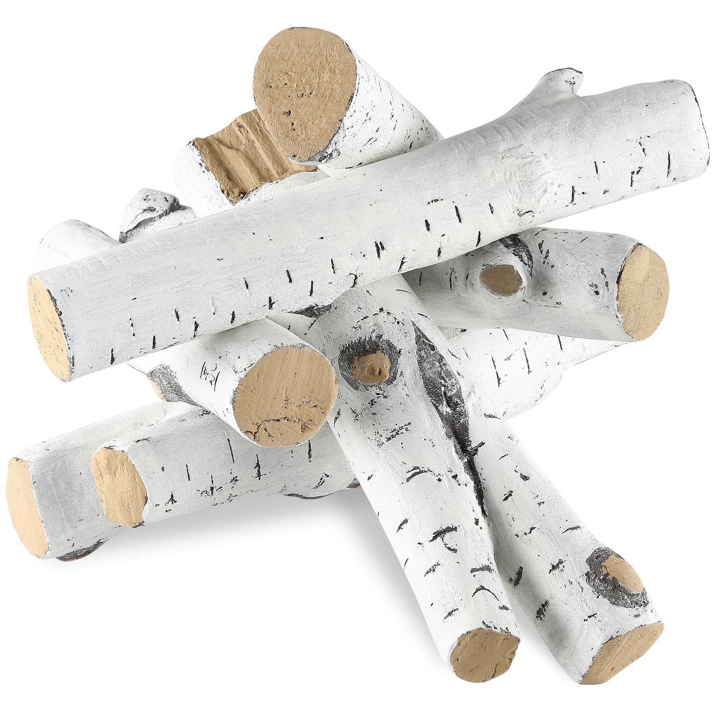 6-Piece Heat-Resistant Ceramic Birch Logs for Gas Fireplaces, Indoor/Outdoor Use