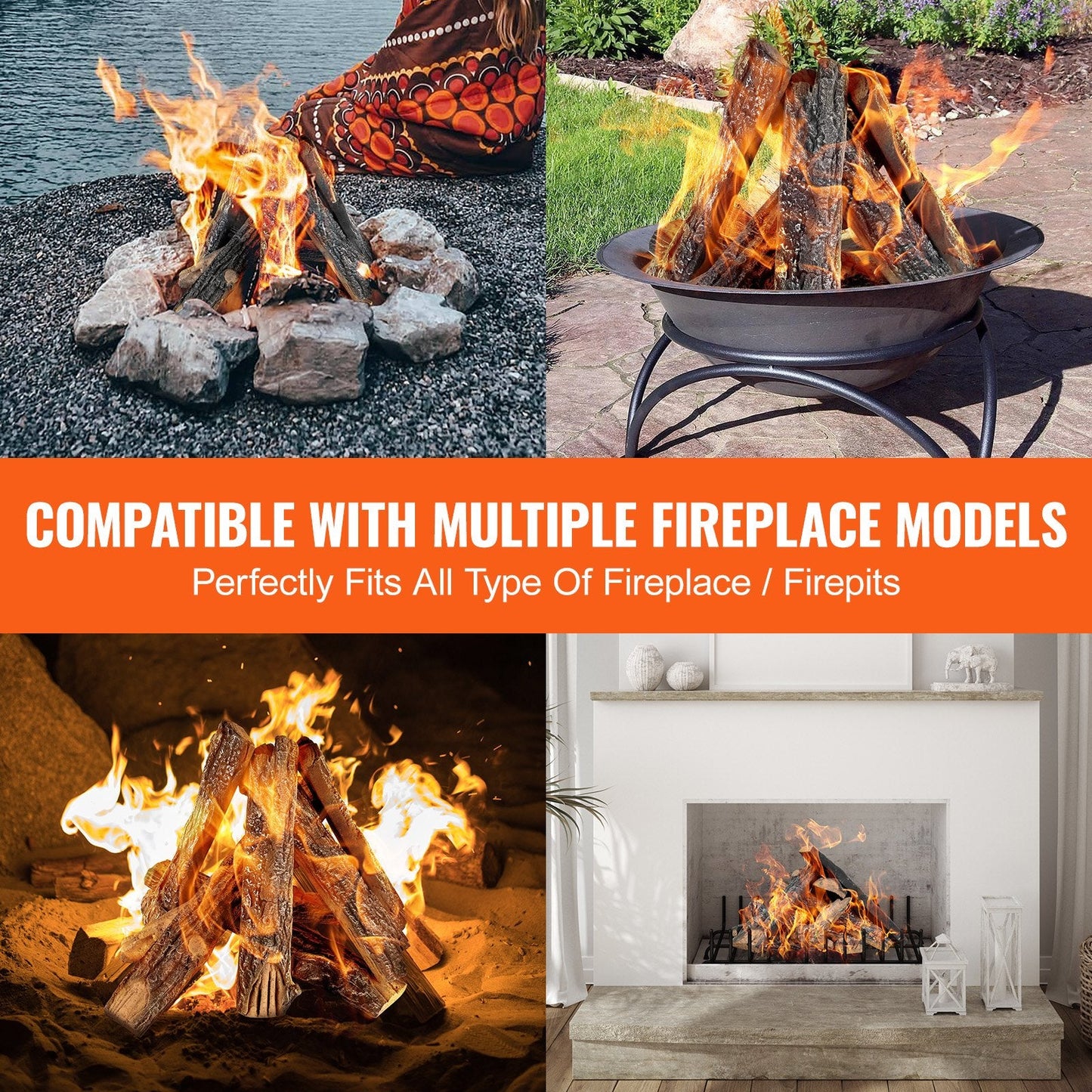 8-Piece Oak Ceramic Logs for Gas Fireplace, Heat-Resistant and Realistic