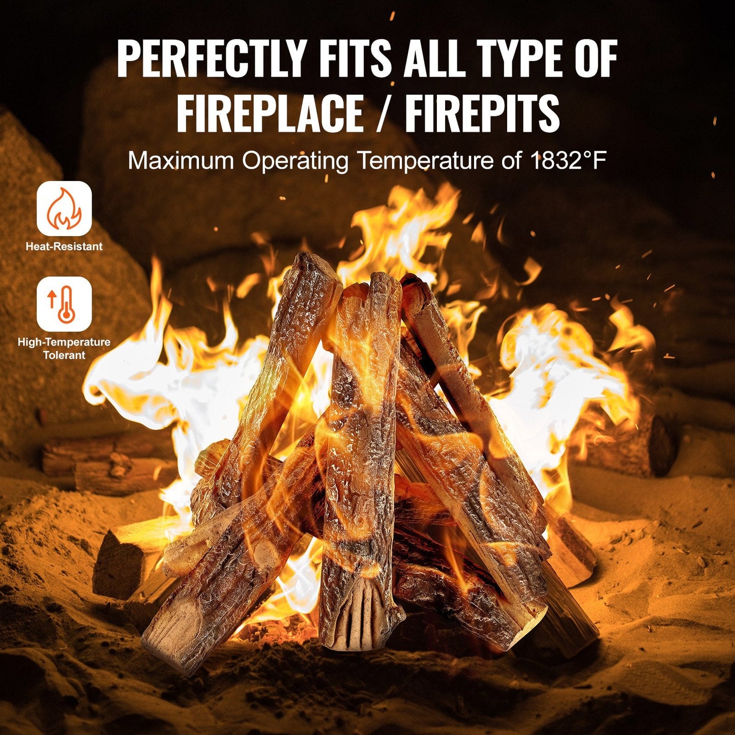 8-Piece Oak Ceramic Logs for Gas Fireplace, Heat-Resistant and Realistic