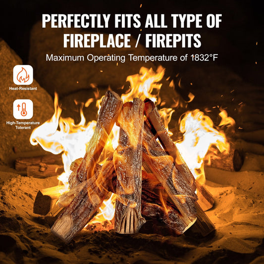 8-Piece Oak Ceramic Logs for Gas Fireplace, Heat-Resistant and Realistic