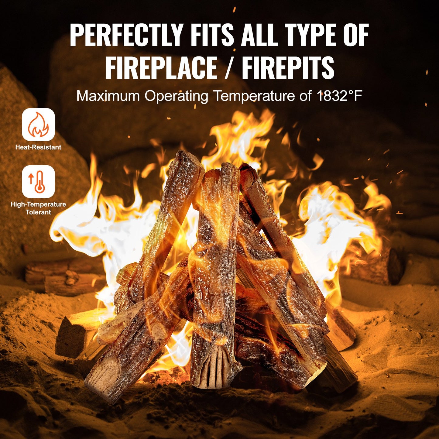 VEVOR 8 Pcs Oak Logs, Gas Fireplace Ceramic Logs for Fire place, Heat-Resistant