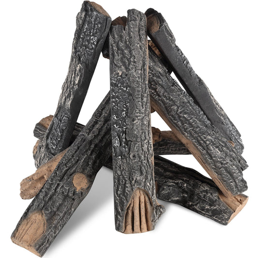 VEVOR 8 Pcs Oak Logs, Gas Fireplace Ceramic Logs for Fire place, Heat-Resistant
