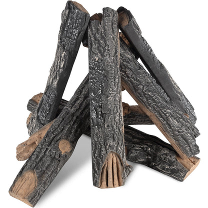 8-Piece Oak Ceramic Logs for Gas Fireplace, Heat-Resistant and Realistic