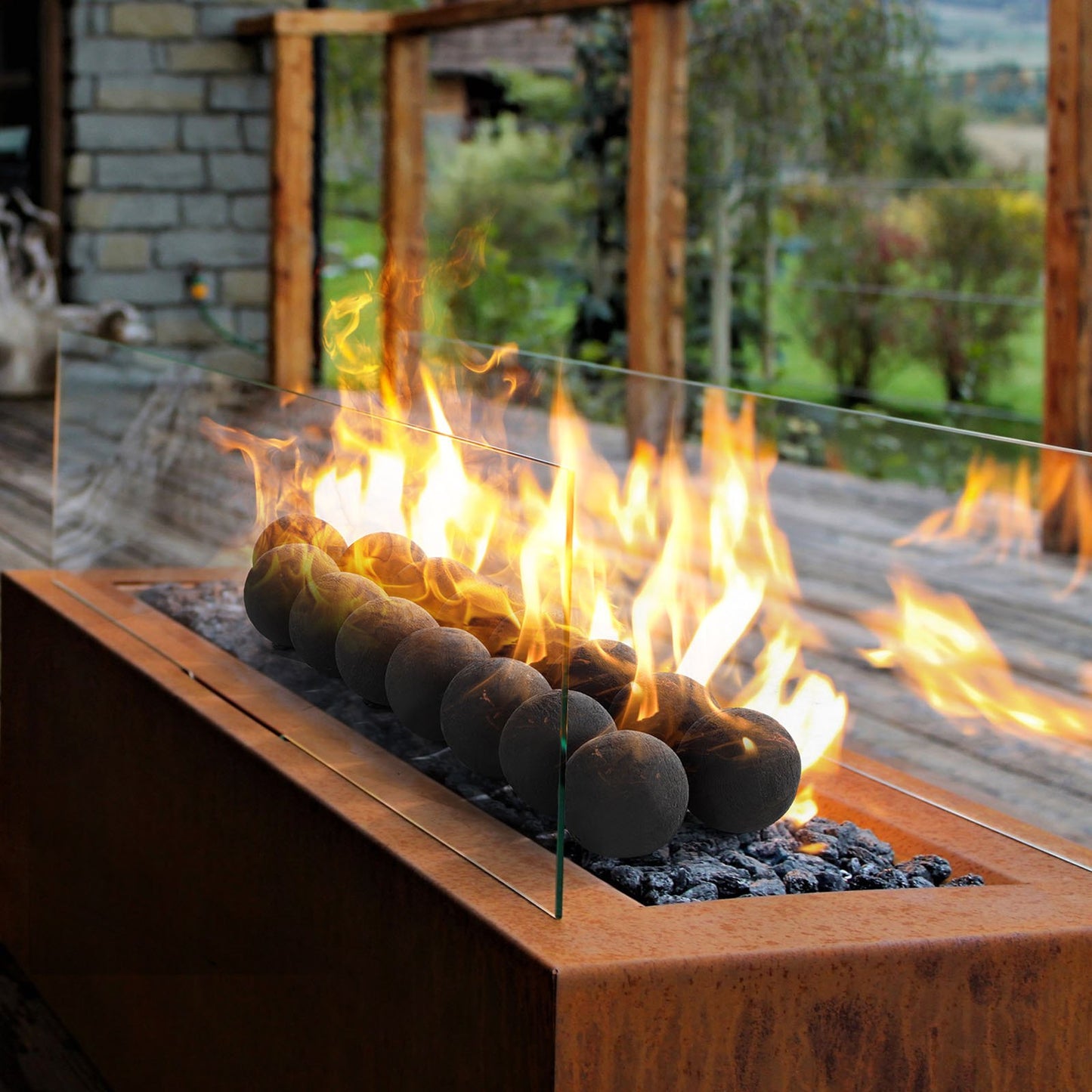 Ceramic Fire Balls, 76 mm 15 Pcs Round Fire Stones, Reusable Lava Rocks Indoor and Outdoor Use, Decorative Fire Pit Rocks for Propane/Gas Fireplace, Stove, Courtyard, Camping, Black