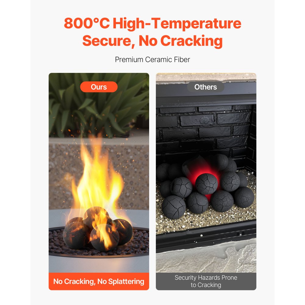 VEVOR 12.5 cm 6 Pcs Ceramic Fire Balls Round Fire Stones Reusable Lava Rocks