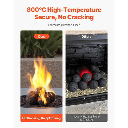 VEVOR 12.5 cm 6 Pcs Ceramic Fire Balls Round Fire Stones Reusable Lava Rocks