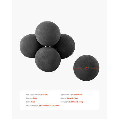 VEVOR 12.5 cm 6 Pcs Ceramic Fire Balls Round Fire Stones Reusable Lava Rocks