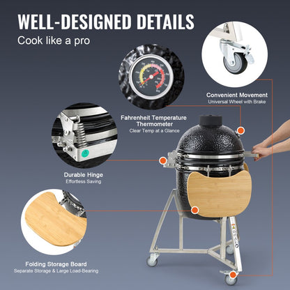VEVOR Portable Charcoal Grill, Propane Gas Grills with Cover and Cart, Heavy Duty Stainless Steel BBQ Grill, Mini Smoker for Outdoor Cooking, Barbecue Camping, Picnic, and Backyard, Black
