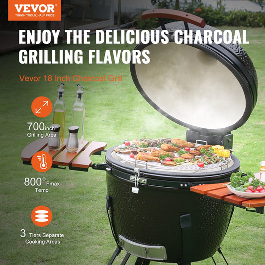 VEVOR Portable Charcoal Grill, Propane Gas Grills with Cover and Cart, Heavy Duty