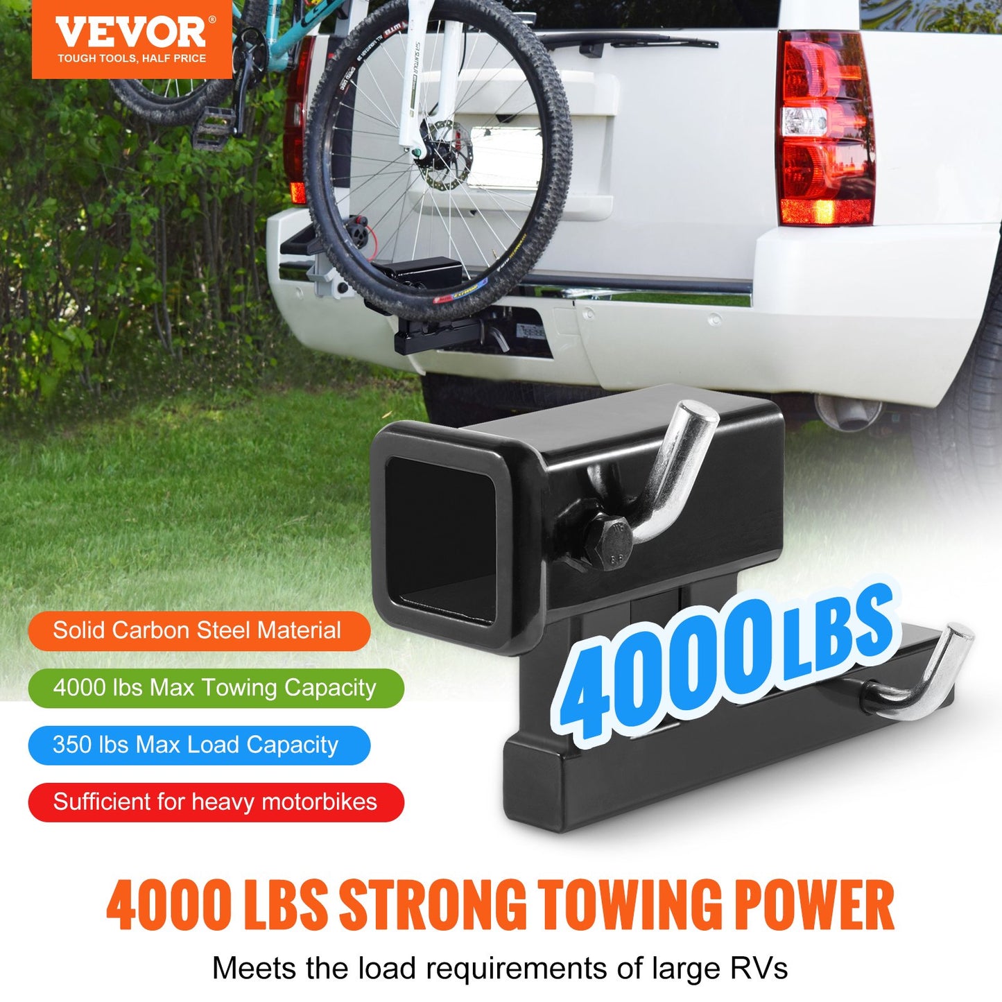 VEVOR Hitch Adapter, 1-1/4" to 2" Receiver Hitch Extender Extension, Trailer Hitch