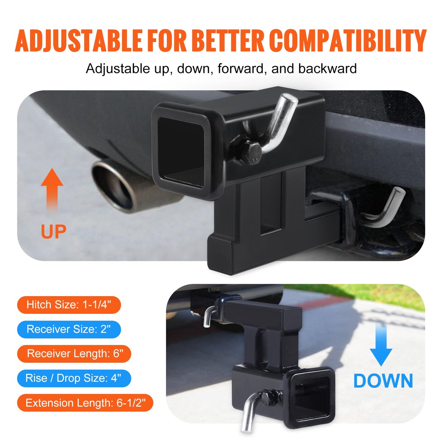VEVOR Hitch Adapter, 1-1/4" to 2" Receiver Hitch Extender Extension, Trailer Hitch