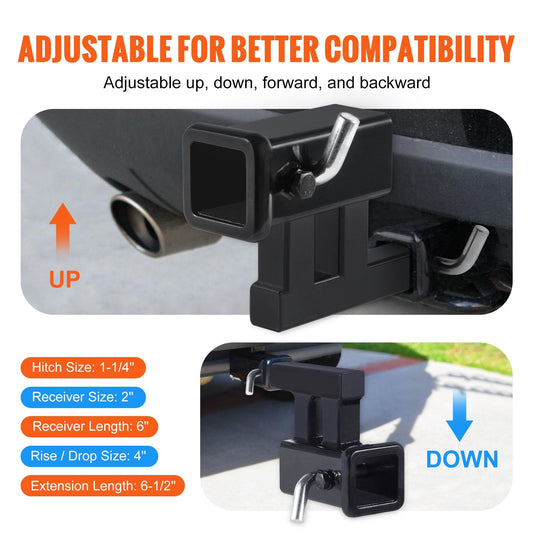 Universal Hitch Adapter: 1.25m to 2m Extender, 1.8t Capacity, Steel, Black