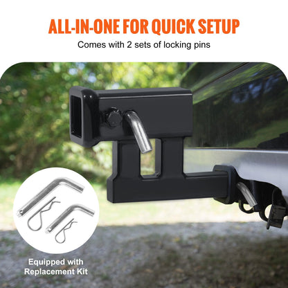 Universal Hitch Adapter: 1.25m to 2m Extender, 1.8t Capacity, Steel, Black