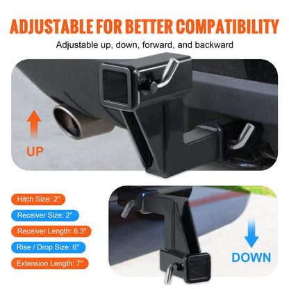 VEVOR Trailer Hitch Riser, for 2" Receiver with 6" Rise/Drop, Trailer Receiver Hitch