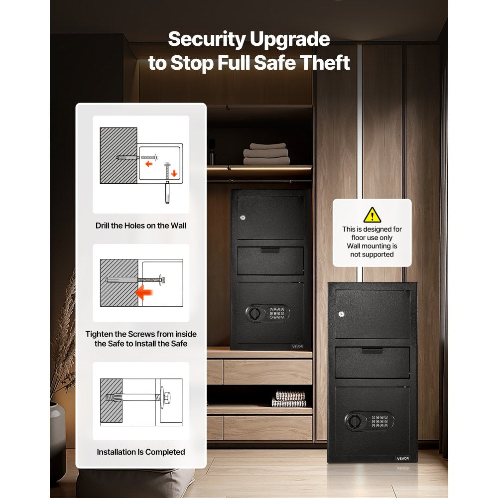 3.6 Cubic Feet Drop Safe Large Capacity 3 Tiers Drop Slot Safe Box Black