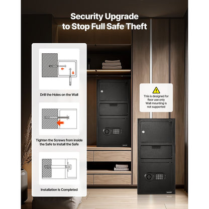 3.6 Cubic Feet Drop Safe Large Capacity 3 Tiers Drop Slot Safe Box Black
