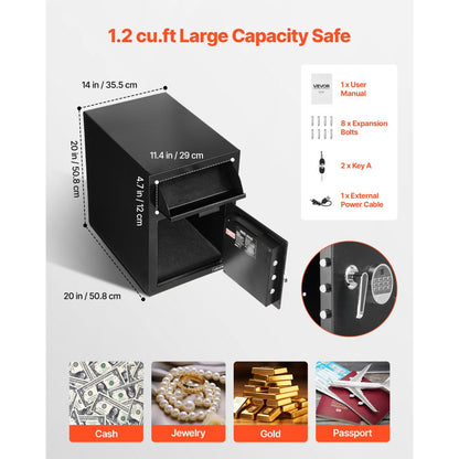 1.2 Cubic Feet Drop Safe Large Capacity 2 Tiers Drop Slot Safe Box Black