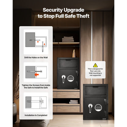 1.2 Cubic Feet Drop Safe Large Capacity 2 Tiers Drop Slot Safe Box Black